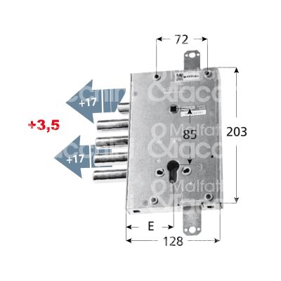 Mottura 894515m1db serratura blindata a cilindro per master triplice e 64 dx 4 catenacci piÙ scrocco int. cat. 28 sporg. 20,5