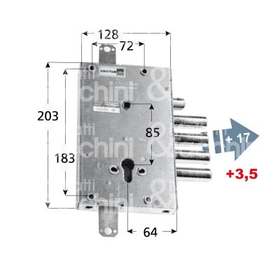 Mottura 894515m1dq serratura blindata a cilindro per master triplice e 64 dx 4 catenacci piÙ scrocco int. cat. 28 sporg. 20,5