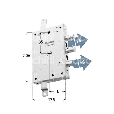 Mottura 89571cpcd1 serratura doppia mappa per blindata per cpc triplice e 63 dx 2 catenacci piÙ scrocco int. cat. 50 sporg. 9,5