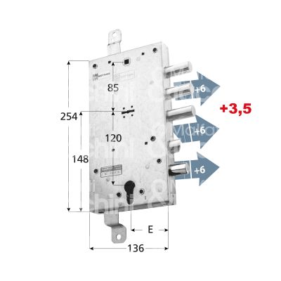 Mottura 89587gd2 serratura per blindata a doppio cilindro indip. per gardesa triplice e 63 dx 3 catenacci piÙ scrocco e 1 servizio int. cat. 37 sporg. 9,5