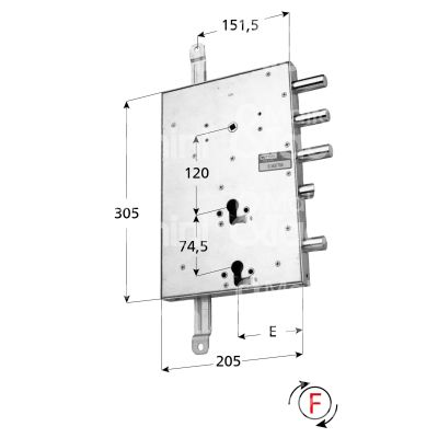 Mottura 898567gs24 serratura per blindata a doppio cilindro indip. per gardesa triplice e 90 sx 3 catenacci piÙ scrocco e 1 servizio int. cat. 50 sporg. 3,5