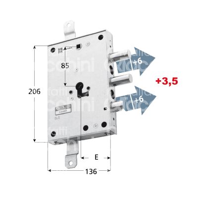 Mottura 898571c4sq serratura blindata a cilindro per cpc triplice e 63 sx 2 catenacci piÙ scrocco int. cat. 50 sporg. 9,5