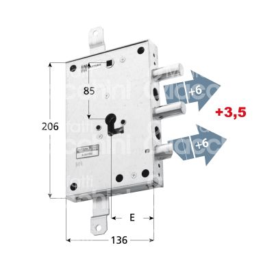 Mottura 898571cpdq serratura blindata a cilindro per cpc triplice e 63 dx 2 catenacci piÙ scrocco int. cat. 56 sporg. 9,5