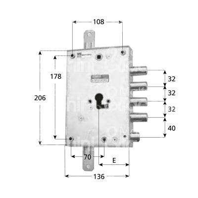Mottura 898571d32q serratura blindata a cilindro per dibi triplice e 63 dx 4 catenacci piÙ scrocco int. cat. 32