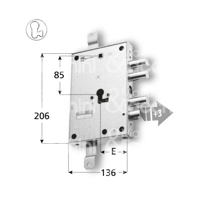 Mottura 898571me1d serratura blindata a cilindro per metalnova triplice e 63 dx 3 catenacci piÙ scrocco int. cat. 25 sporg. 3,5