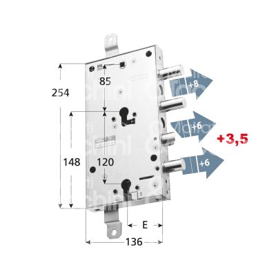 Mottura 898595cpsq serratura per blindata a doppio cilindro dip. per cpc triplice e 63 sx 2 catenacci piÙ scrocco e 1 servizio int. cat. 56 sporg. 11,5