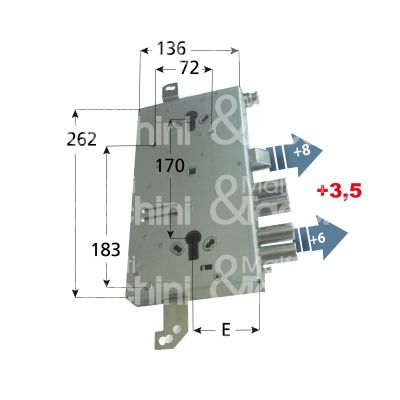 Mottura 89g767w2dq serratura blindata a cilindro per gasperotti triplice e 64 ambidestra 4 catenacci piÙ scrocco e limitatore int. cat. 22 sporg. 9,5