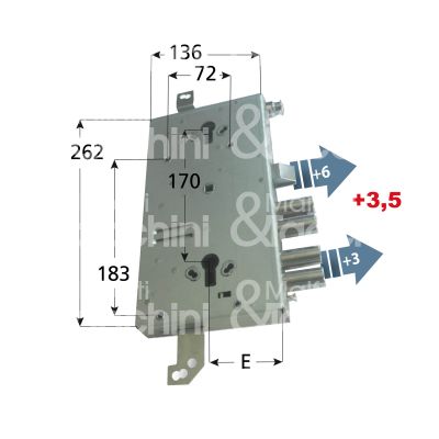 Mottura 89g767w2mq serratura blindata a cilindro per gasperotti triplice e 64 ambidestra 4 catenacci piÙ scrocco e limitatore int. cat. 22 sporg. 6,5