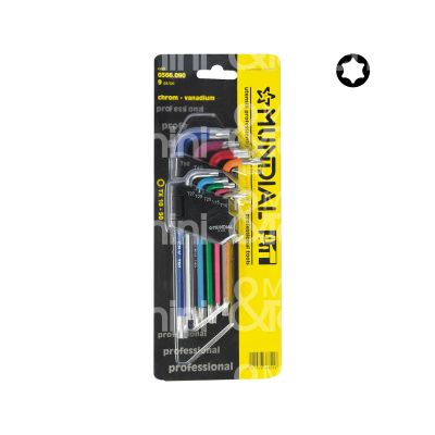 Mundial 0367090 serie chiavi torx con foro lunghe art. 367 misura tx 10/tx 50 cromate / colori assoortiti set pz 9