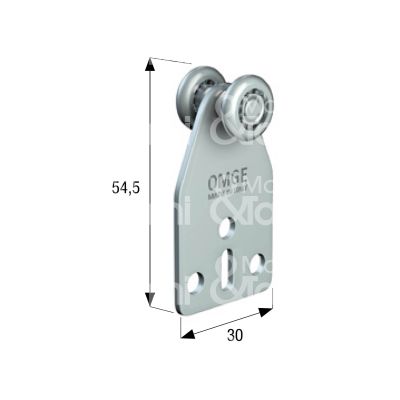 Omge 1042 carrello per scorrevoli art. 1042 roll-ge 10 2 ruote materiale acciaio Ø mm 15 fissaggio con piastra portata kg 15 per binario art. 10