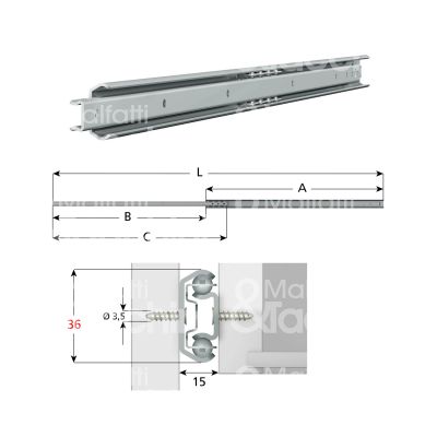 Omge 35130 coppia guida cassetto art. 35130 ferro zincato portata cp kg 40 estrazione parziale a mm 300 b mm 185 c mm 285 l mm 485