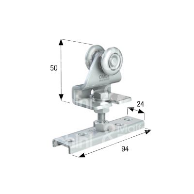 Omge 44 carrello per scorrevoli art. 44 roll-ge 20 2 ruote materiale acciaio nylon Ø mm 24 fissaggio perno m 8 portata kg 35 per binario art. 20