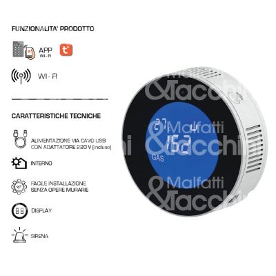 Proxe 710052 rilevatore fughe di gas comunicazione wireless per uso interno alimentazione cavo usb
