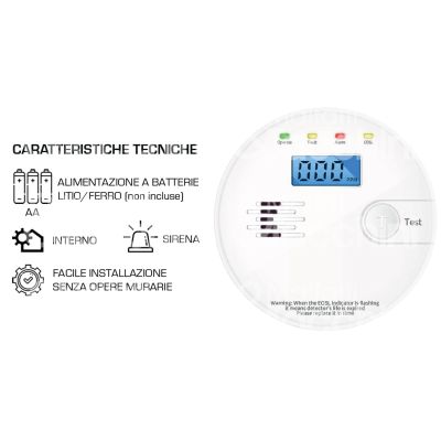 Proxe 710053 rilevatore monossido di carbonio per uso interno alimentazione 3 x aa