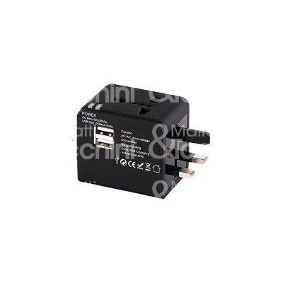 Proxe 722509 adattatore da viaggio art. 722509 nero spina universale / presa universale + 2 prese usb - 6 a - 100/240v -