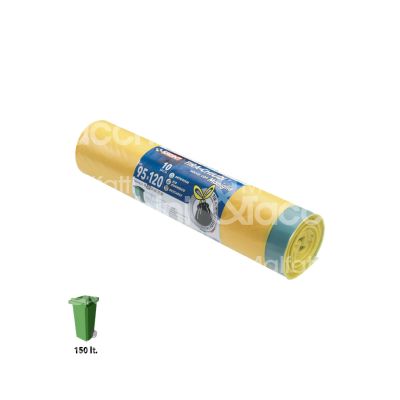 Soragni sp465050 sacco rifiuti con maniglie art. sp465/050 differenziata misura cm 95 x 120 giallo 50 micron litri 150 peso gr. 1100 confezione pz 10