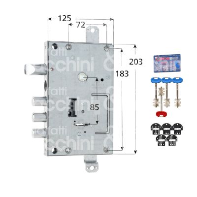 Securemme 1401scr56 serratura doppia mappa per porte blindate triplice e 64 ambidestra 3 catenacci piÙ scrocco int. cat. 28 sporg. 14