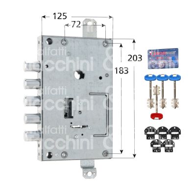 Securemme 1411scrs56 serratura doppia mappa per porte blindate triplice ambidestra 5 catenacci int. cat. 28 sporg. 3,5