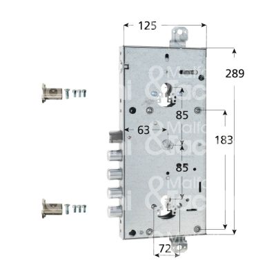 Securemme 1681scr0328cxx serratura per blindata a doppio cilindro indip. triplice e 64 ambidestra 4 catenacci piÙ scrocco e 1 servizio int. cat. 28 sporg. 5
