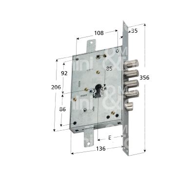 Securemme 2603u28 serratura blindata a cilindro triplice e 63 ambidestra 4 catenacci piÙ scrocco int. cat. 28 sporg. 3,5