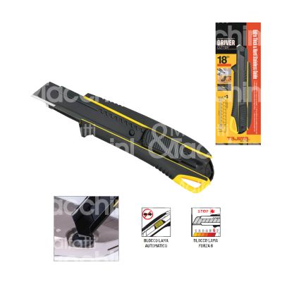Ullmann tdc560 cutter con punta multifunzione driver larghezza mm 18 lama spezzare impugnatura gomma antiscivolo guidalama acciaio inox fermalama pulsante