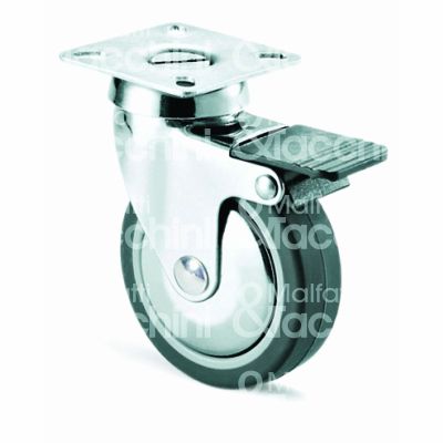 Valsecchi 220cbis60 ruota treki art. 220cbis gomma con freno Ø mm 60 tipo fissaggio piastra girevole misura mm 60 x 60 - h mm 88 portata kg 50