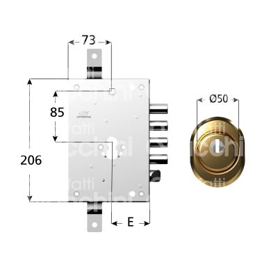 M&t 935 2832518ob kit serratura e protettore - ottone bronzato triplice e 63 ambidestra 4 catenacci piÙ scrocco int. cat. 28 sporg. 3,5
