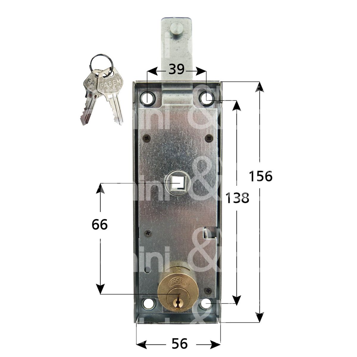 Fasem 109 serratura per basculante a 1 punto di chiusura foro tondo /  chiave piatta cifratura kd MALFATTI&TACCHINI GROUP