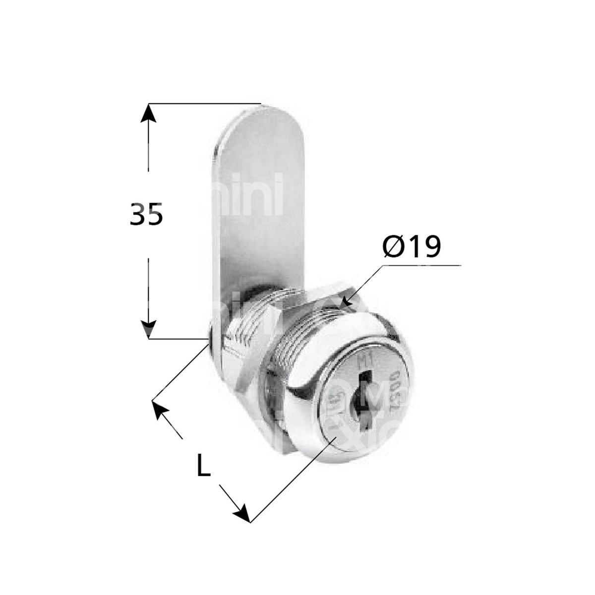 Meroni 265116 serratura universale a leva Ø 19 lunghezza mm 16 ambidestra  chiave piatta kd rotazione 180° 2 estrazione nichelato MALFATTI&TACCHINI  GROUP